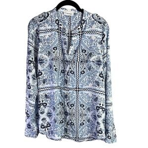 Calvin Klein Womens Floral Tile Print Long Sleeve Blouse Top Size‎ M
